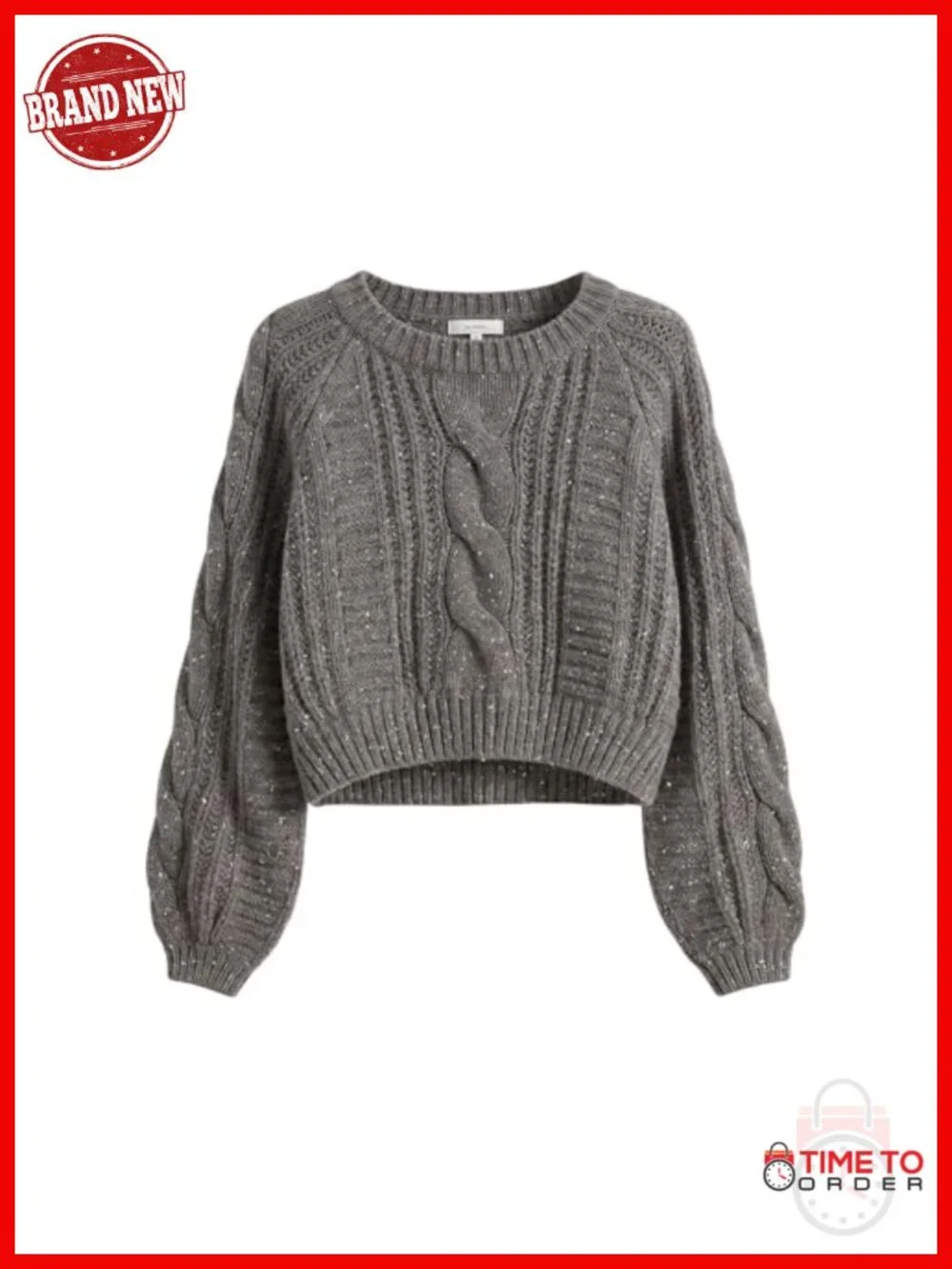 Cropped Cable Knit Sweater, Soft Long Sleeve Pullover, Casual Winter Top